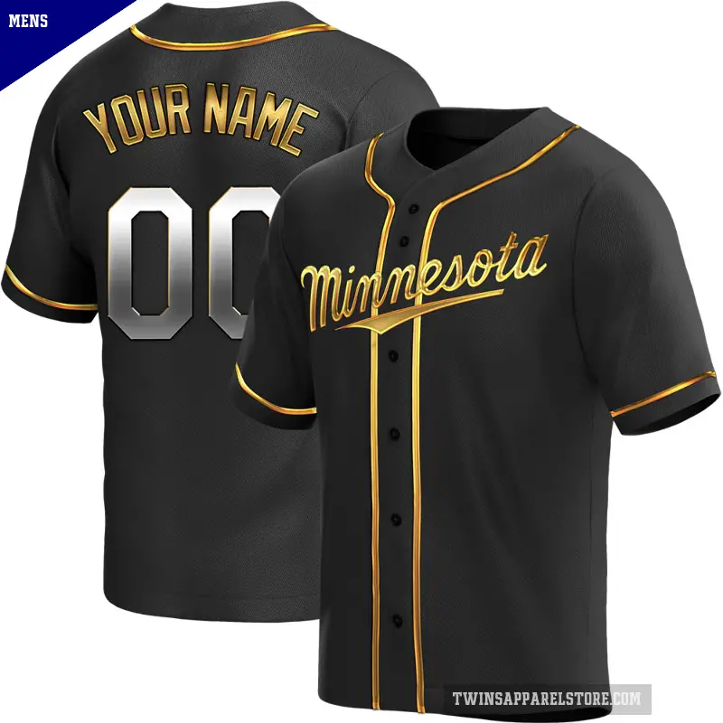 Men's No.00 Custom Minnesota Twins Gold Replica Black en Alternate Jersey
