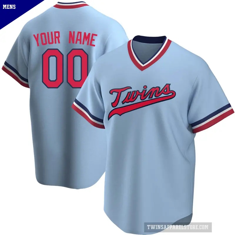 Men's No.00 Custom Minnesota Twins Light Blue Replica Road Cooperstown Collection Jersey