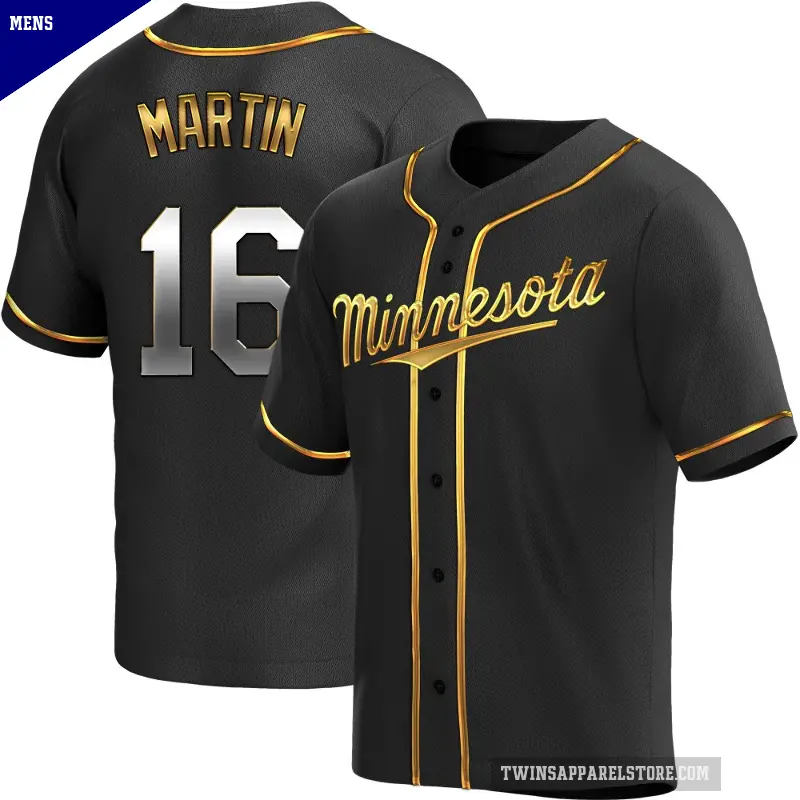 Men's No.16 Austin Martin Minnesota Twins Gold Replica Black en Alternate Jersey