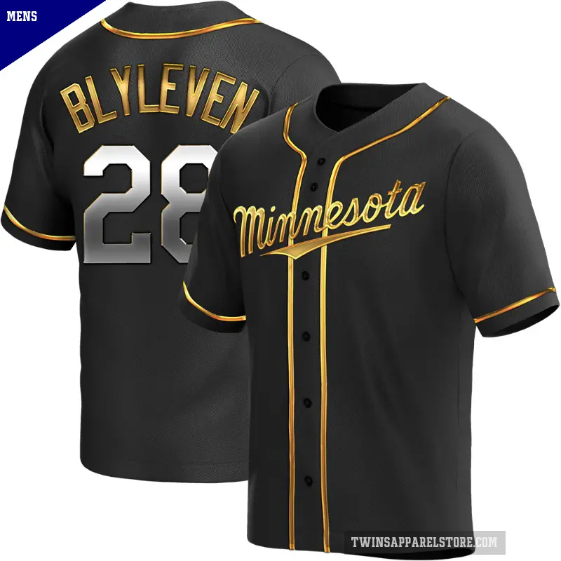 Men's No.28 Bert Blyleven Minnesota Twins Gold Replica Black en Alternate Jersey