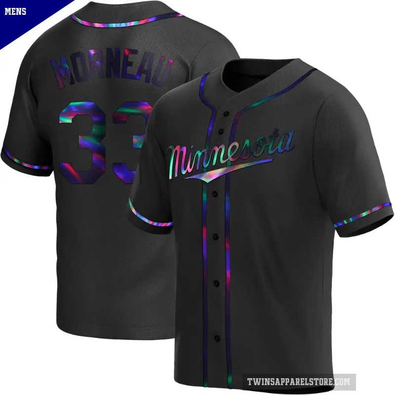Men's No.33 Justin Morneau Minnesota Twins Black Replica Holographic Alternate Jersey