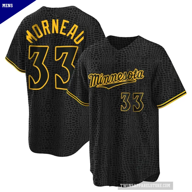 Men's No.33 Justin Morneau Minnesota Twins Black Replica Snake Skin City Jersey