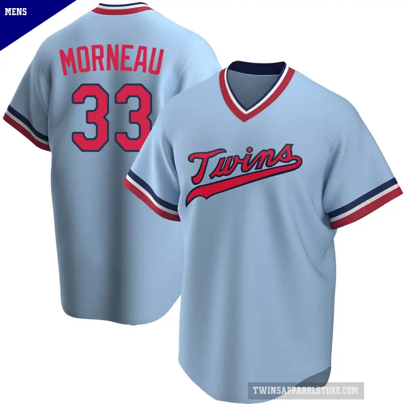 Men's No.33 Justin Morneau Minnesota Twins Light Blue Replica Road Cooperstown Collection Jersey