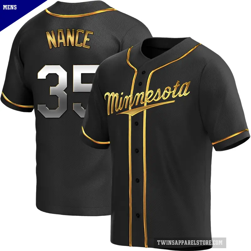 Men's No.35 Tommy Nance Minnesota Twins Gold Replica Black en Alternate Jersey