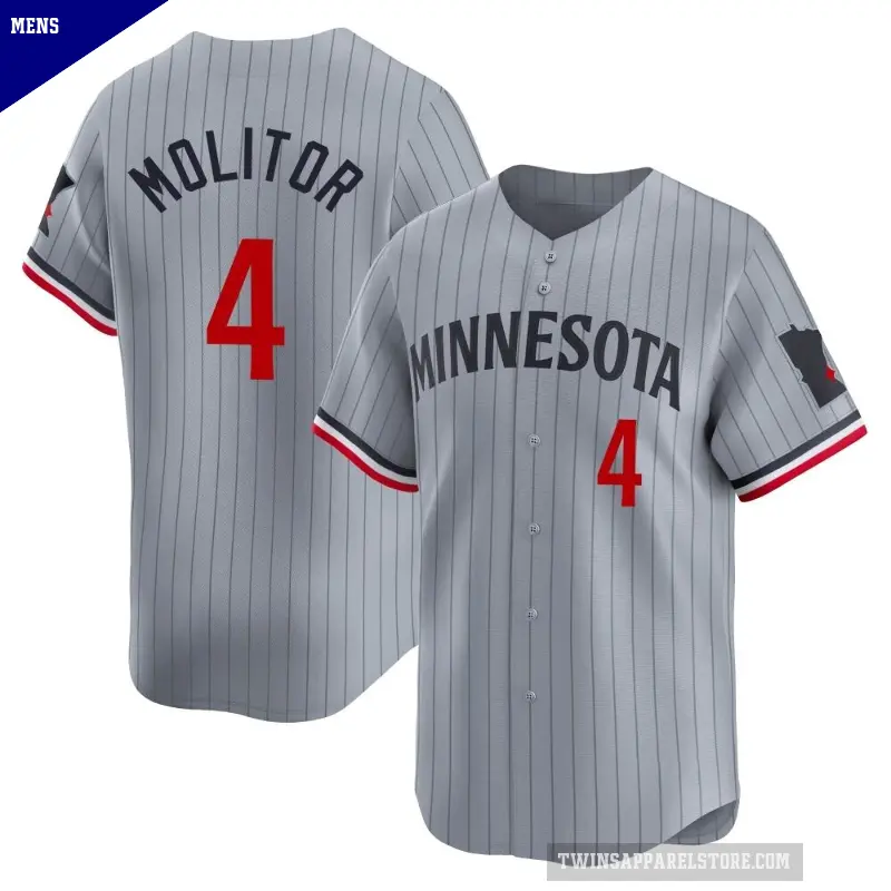 Men's No.4 Paul Molitor Minnesota Twins Gray Limited Road Jersey