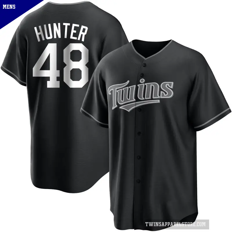 Men's No.48 Torii Hunter Minnesota Twins Black/White Replica Jersey