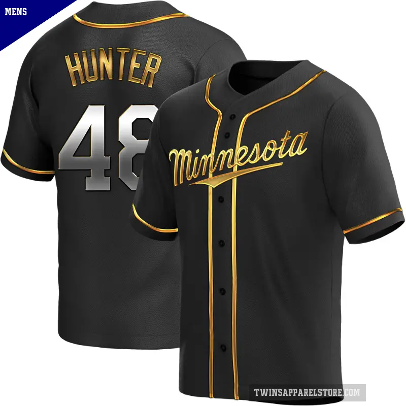 Men's No.48 Torii Hunter Minnesota Twins Gold Replica Black en Alternate Jersey