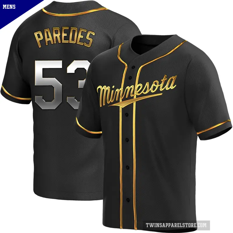 Men's No.53 Mike Paredes Minnesota Twins Gold Replica Black en Alternate Jersey