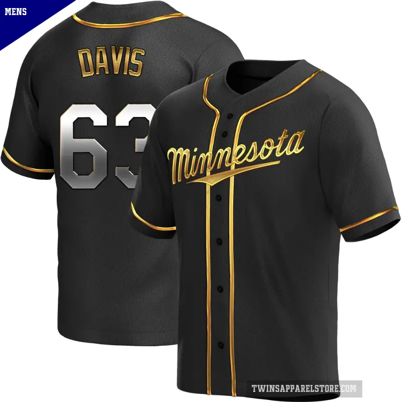Men's No.63 Noah Davis Minnesota Twins Gold Replica Black en Alternate Jersey