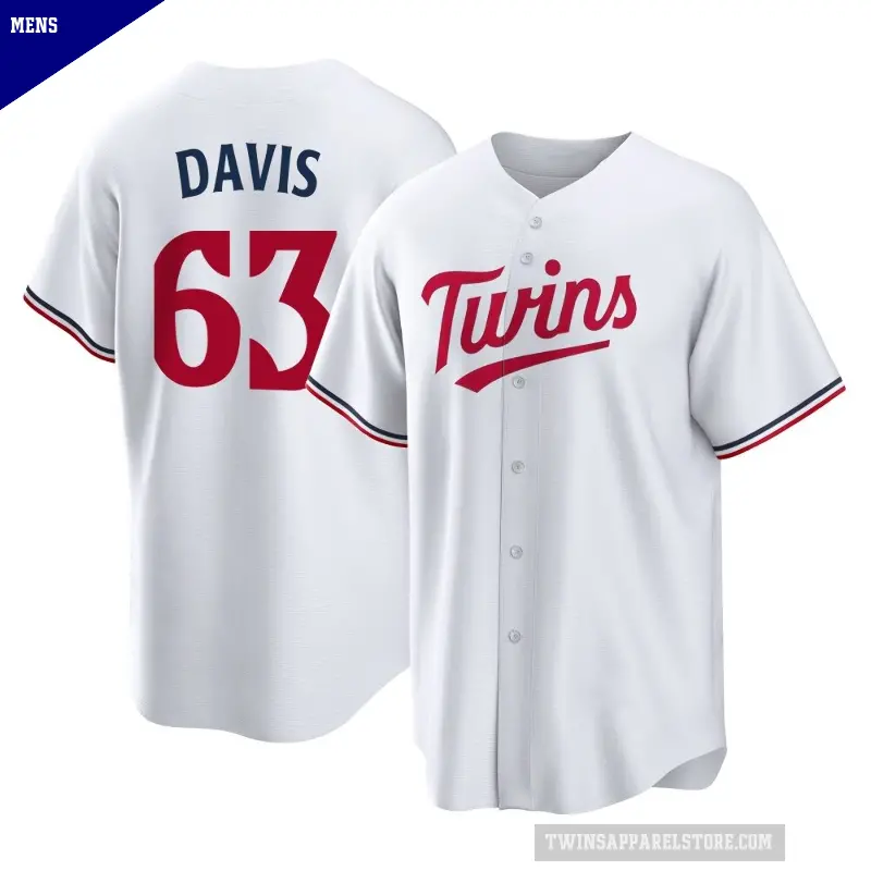 Men's No.63 Noah Davis Minnesota Twins White Replica Home Jersey
