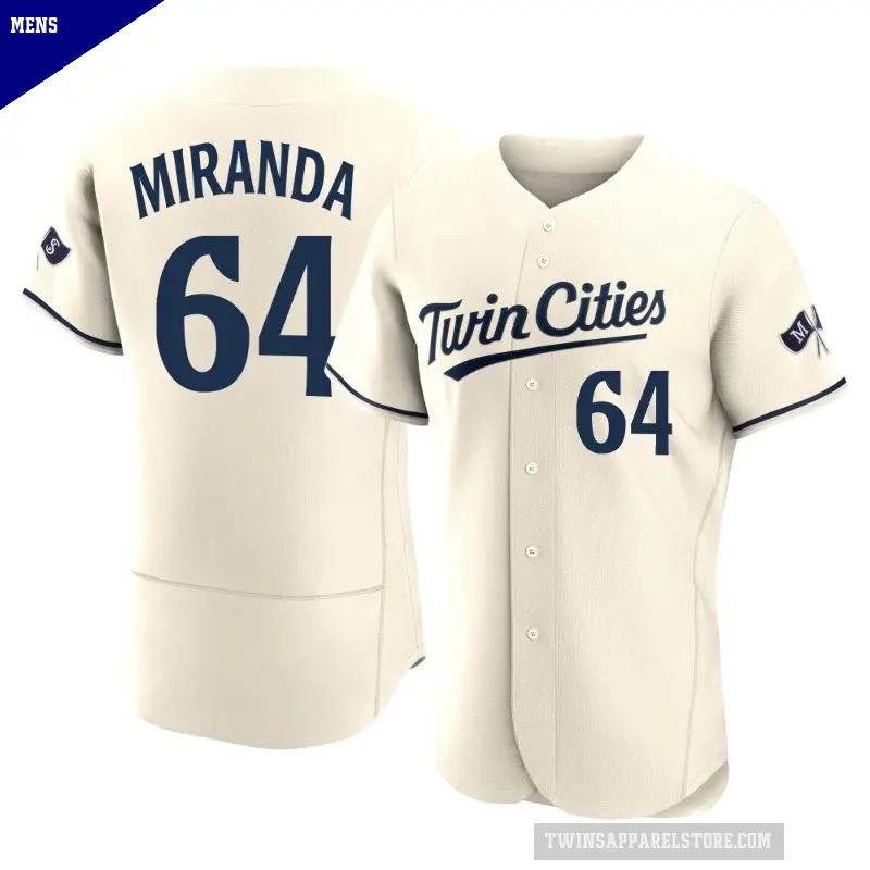 Men's No.64 Jose Miranda Minnesota Twins Cream Authentic Alternate 2023 Jersey
