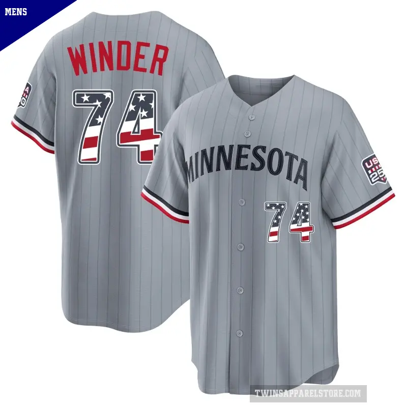 Men's No.74 Josh Winder Minnesota Twins Gray Limited USA 250 Fourth Of July Road Stadium Jersey