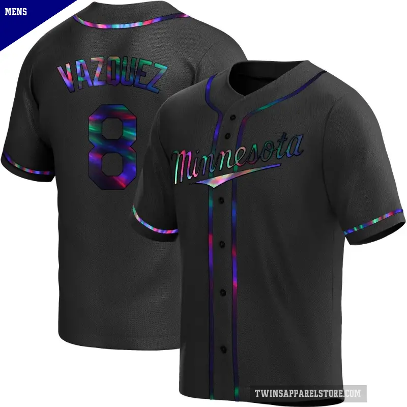 Men's No.8 Christian Vazquez Minnesota Twins Black Replica Holographic Alternate Jersey