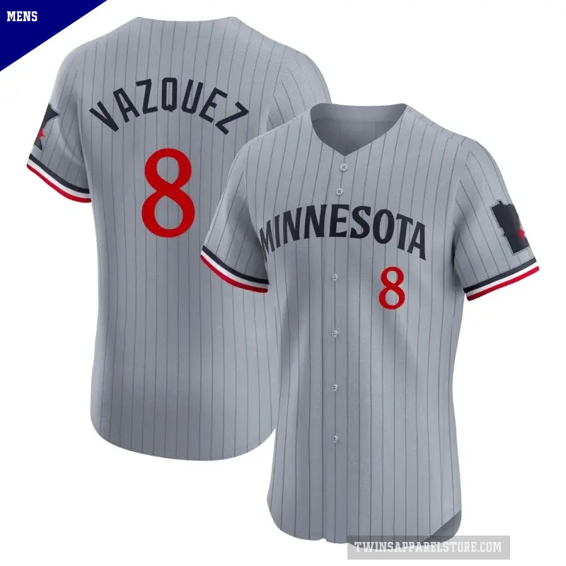 Men's No.8 Christian Vazquez Minnesota Twins Gray Elite Road Jersey