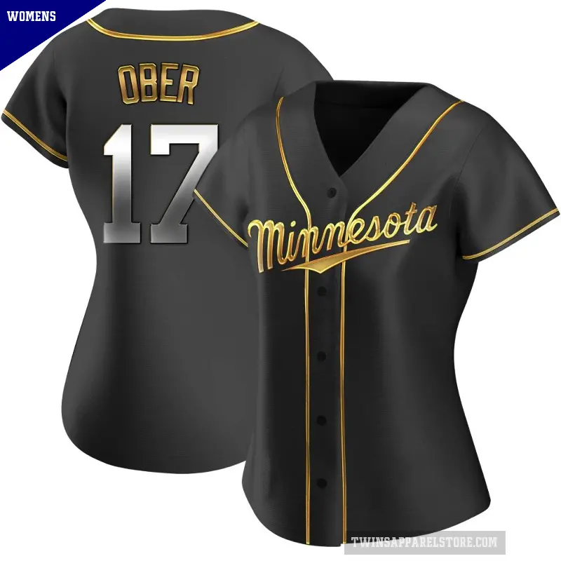 Women's No.17 Bailey Ober Minnesota Twins Gold Replica Black en Alternate Jersey