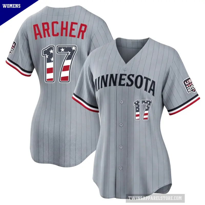 Women's No.17 Chris Archer Minnesota Twins Gray Limited USA 250 Fourth Of July Road Stadium Jersey