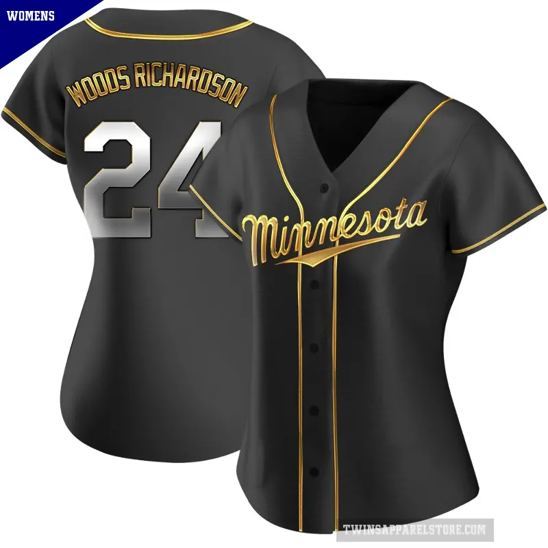 Women's No.24 Simeon Woods Richardson Minnesota Twins Gold Replica Black en Alternate Jersey