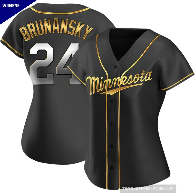 Women's No.24 Tom Brunansky Minnesota Twins Gold Replica Black en Alternate Jersey