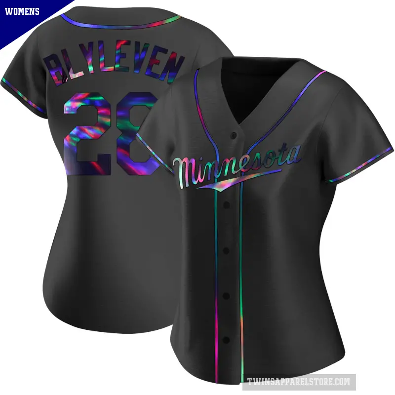 Women's No.28 Bert Blyleven Minnesota Twins Black Replica Holographic Alternate Jersey