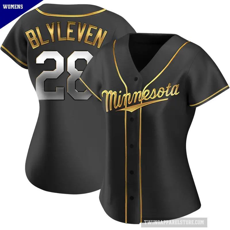 Women's No.28 Bert Blyleven Minnesota Twins Gold Replica Black en Alternate Jersey