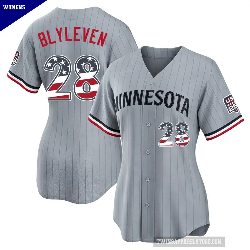 Women's No.28 Bert Blyleven Minnesota Twins Gray Limited USA 250 Fourth Of July Road Stadium Jersey