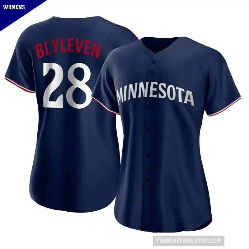 Women's No.28 Bert Blyleven Minnesota Twins Navy Authentic Alternate Jersey