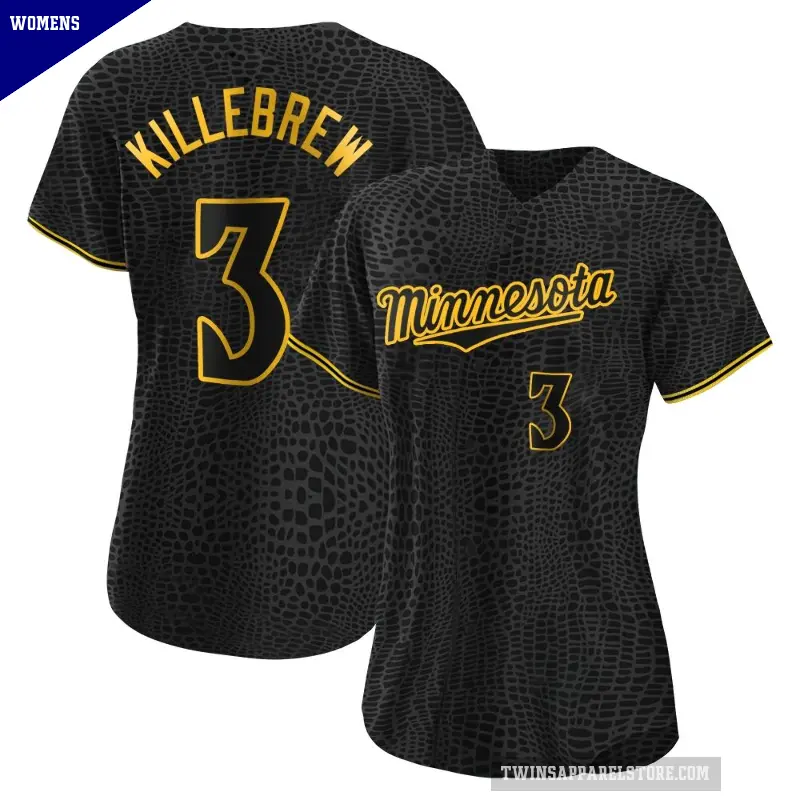 Women's No.3 Harmon Killebrew Minnesota Twins Black Authentic Snake Skin City Jersey