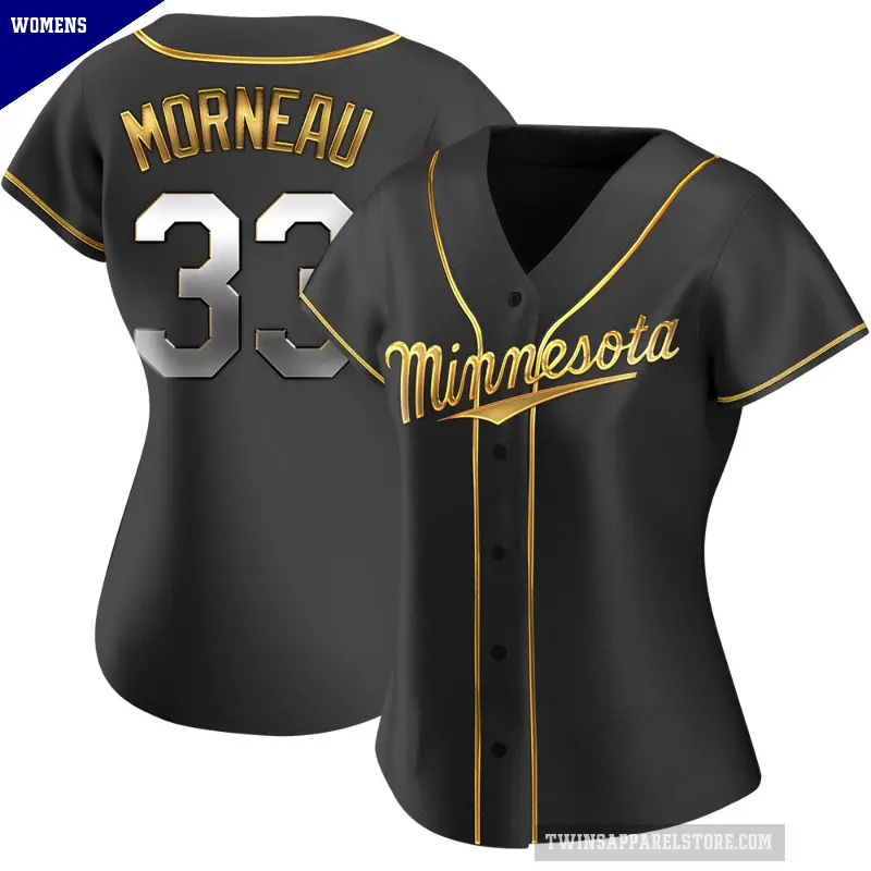 Women's No.33 Justin Morneau Minnesota Twins Gold Replica Black en Alternate Jersey