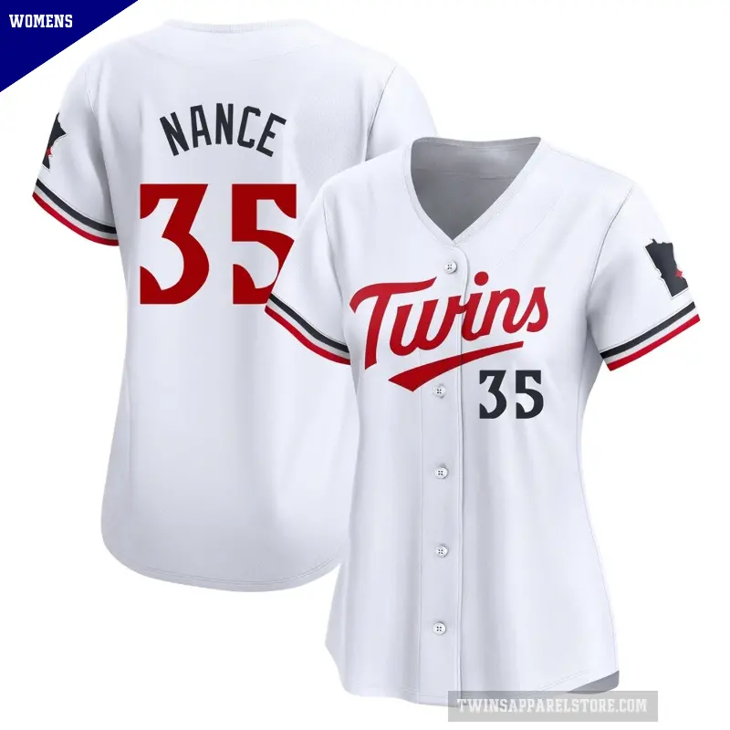 Women's No.35 Tommy Nance Minnesota Twins White Limited Home Jersey