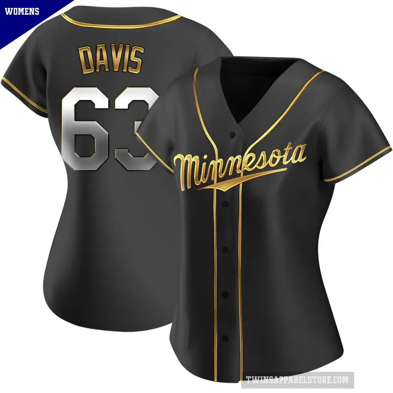 Women's No.63 Noah Davis Minnesota Twins Gold Replica Black en Alternate Jersey