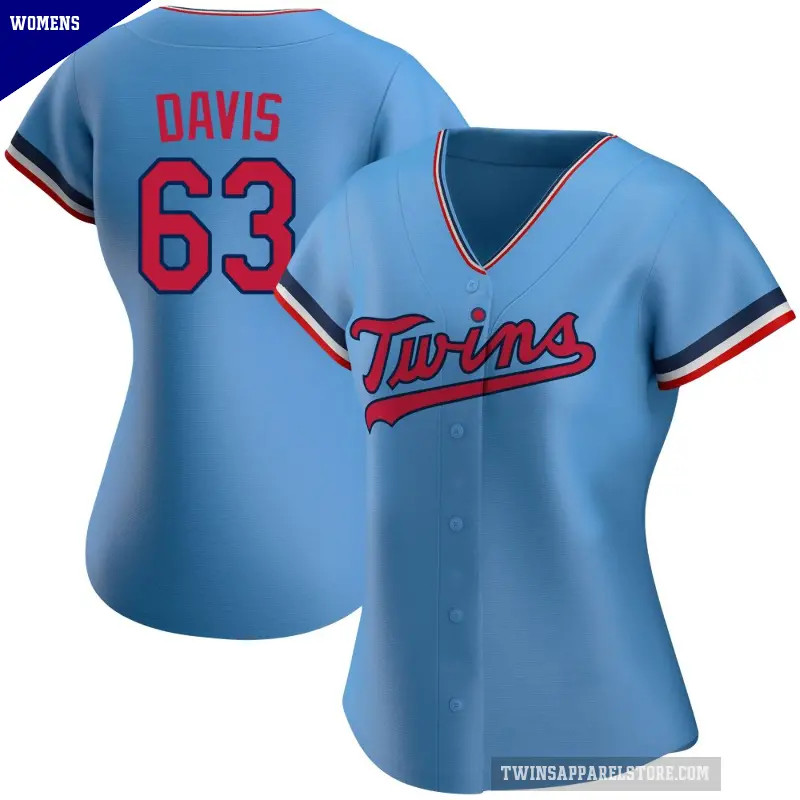 Women's No.63 Noah Davis Minnesota Twins Light Blue Replica Alternate Jersey