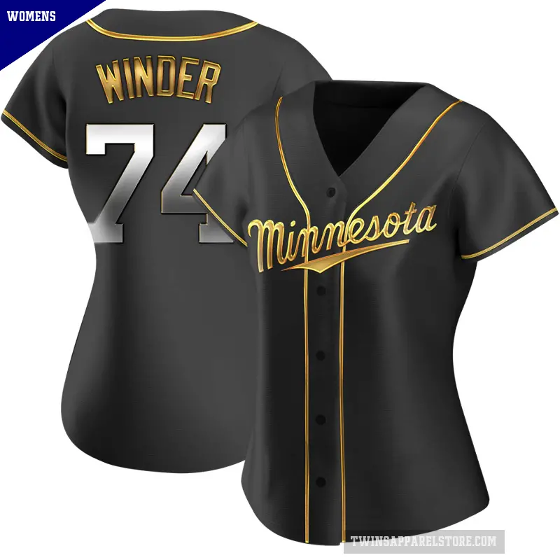 Women's No.74 Josh Winder Minnesota Twins Gold Replica Black en Alternate Jersey