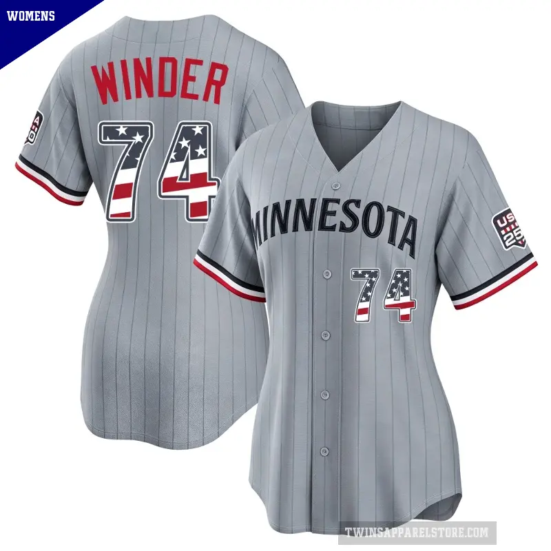 Women's No.74 Josh Winder Minnesota Twins Gray Limited USA 250 Fourth Of July Road Stadium Jersey
