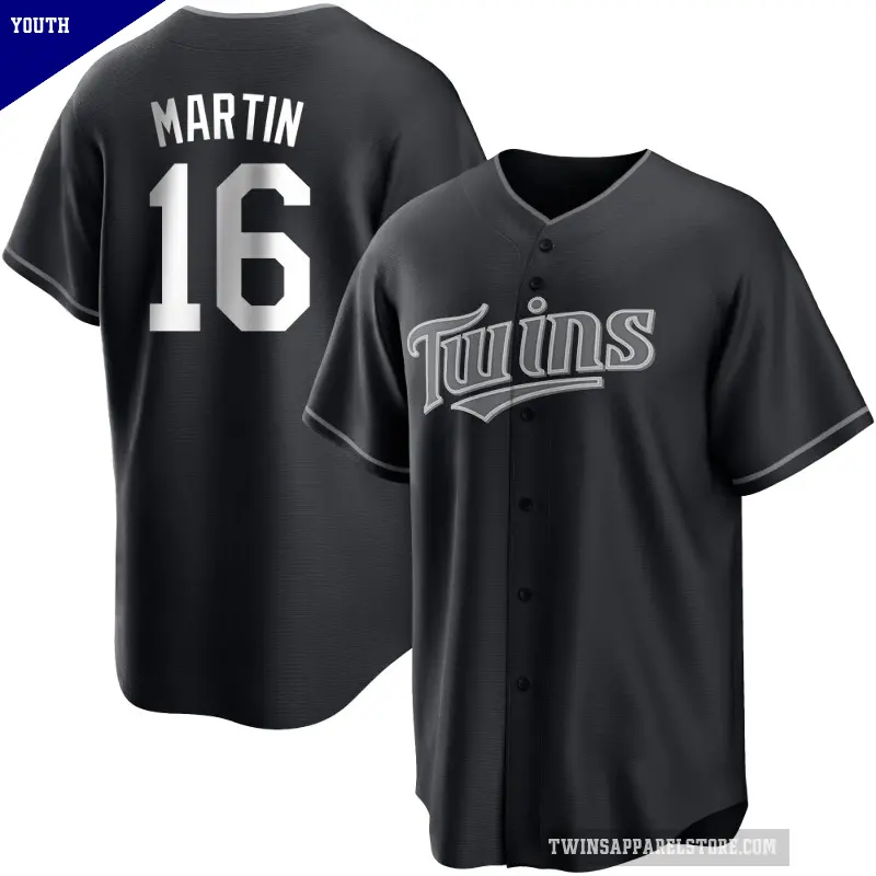 Youth No.16 Austin Martin Minnesota Twins Black/White Replica Jersey