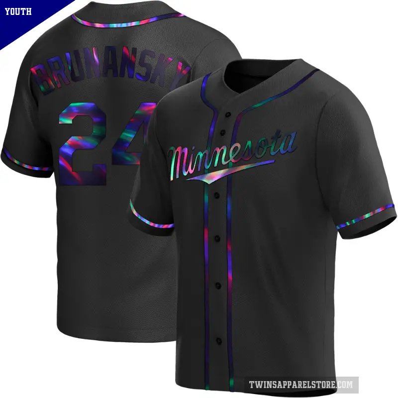 Youth No.24 Tom Brunansky Minnesota Twins Black Replica Holographic Alternate Jersey