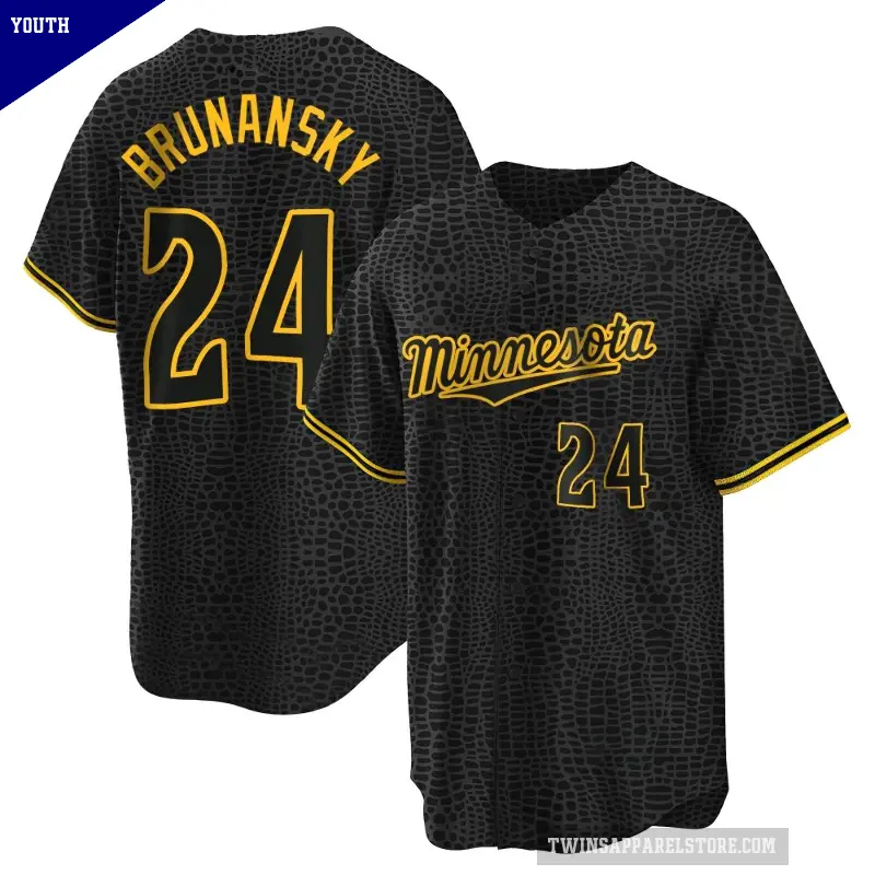 Youth No.24 Tom Brunansky Minnesota Twins Black Replica Snake Skin City Jersey