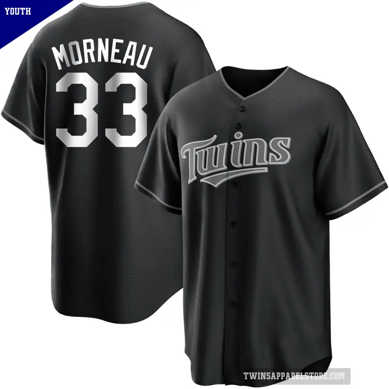 Youth No.33 Justin Morneau Minnesota Twins Black/White Replica Jersey