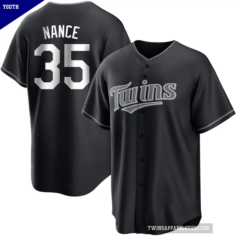 Youth No.35 Tommy Nance Minnesota Twins Black/White Replica Jersey