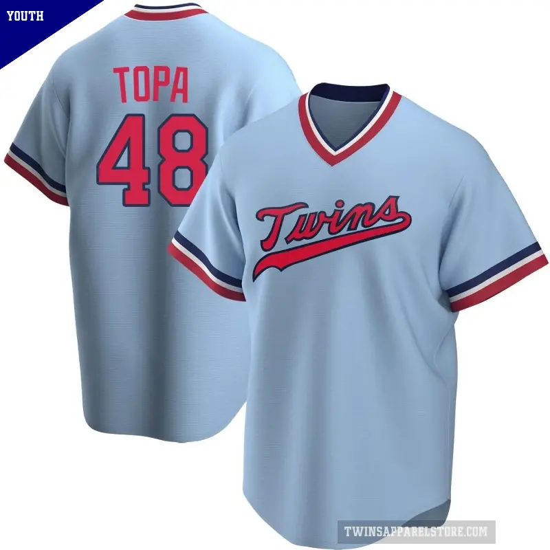 Youth No.48 Justin Topa Minnesota Twins Light Blue Replica Road Cooperstown Collection Jersey