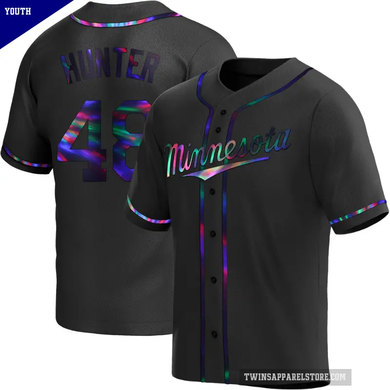 Youth No.48 Torii Hunter Minnesota Twins Black Replica Holographic Alternate Jersey