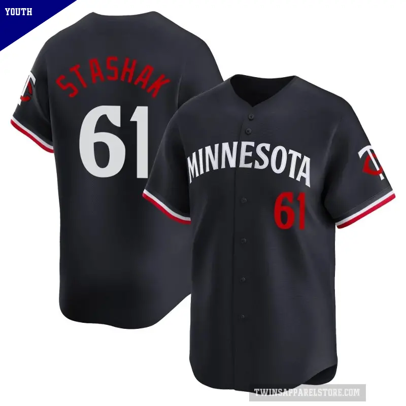 Youth No.61 Cody Stashak Minnesota Twins Navy Limited Alternate Jersey