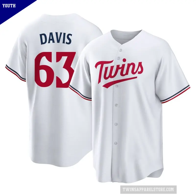 Youth No.63 Noah Davis Minnesota Twins White Replica Home Jersey