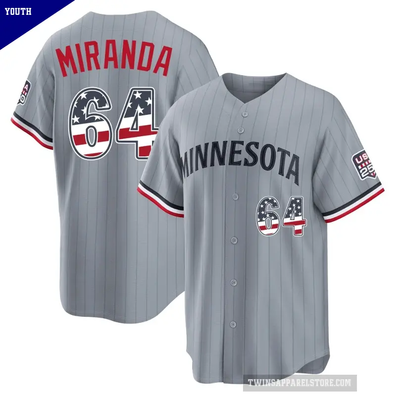 Youth No.64 Jose Miranda Minnesota Twins Gray Limited USA 250 Fourth Of July Road Stadium Jersey