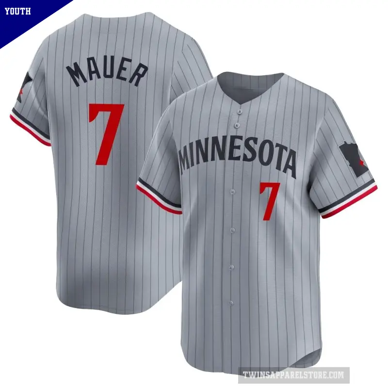 Youth No.7 Joe Mauer Minnesota Twins Gray Limited Road Jersey